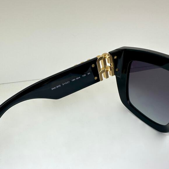 New MIU MIU Sunglasses Black Square 2025 Gold Metal Logo Women Authentic w/ Case - Picture 6 of 8
